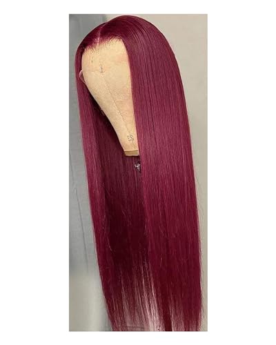 Burgunderrote Lace Front Echthaar Perücken Für Damen 180% Rot Gerade 13 X 4 HD Transparente Spitze Frontal Perücke 4 X 4 Verschluss Perücken 13x4 Lace Wig 26inches#180Density von Mnjyihy