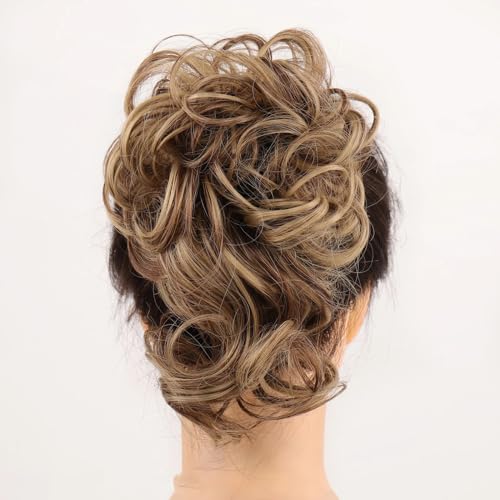 Damen Haarknoten Haargummi Braun Blondes Haar Donut Chignon Elastisches Band Aus Haar Hochtemperatur Kunsthaar AM41 12H24 von Mnjyihy