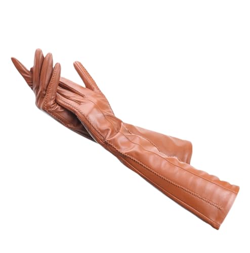Damen Mode Beige Lange Lederhandschuhe Winter Lange Echte Schaffell Lederhandschuhe Lang 50CM GN 8 von Mnjyihy