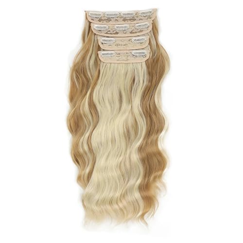Damen Perücke 508 Cm Blond Braun 4 Teilig Kunstfaser Haarverlängerung Perückenstück Verleiht Volumen 105 von Mnjyihy