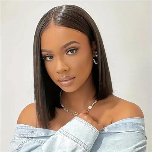 Damen Perücke Aus Echthaar 4 X 4 Kurz Gerade Bob Schnitt 150% Dichte 5 X 5 Spitzenfront Echthaar Perücke 4x4 Lace Wig 10inches#150% von Mnjyihy