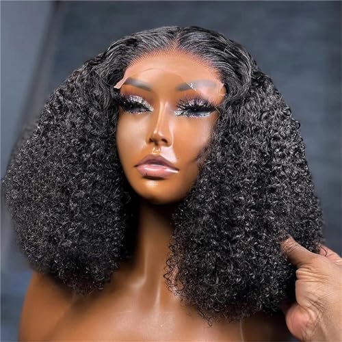 Damen Perücke kurz Bob Echthaar brasilianisches Echthaar gerade mit Knochen Spitze vorne transparent 13 x 4 HD Spitzenfront Perücke 13x4 Lace Wig 10inches#180% von Mnjyihy