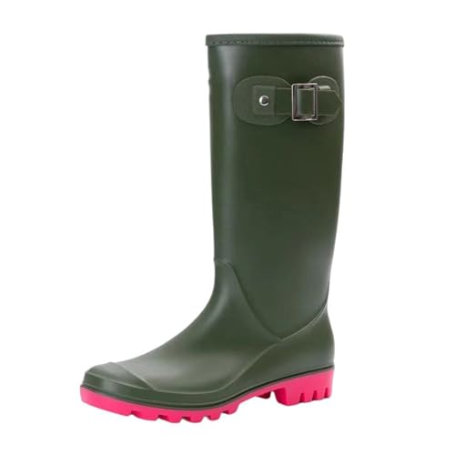 Damen-Regenschuhe, rutschfest, hohe Stiefel, einfarbig, wasserdicht, runder Kopf, Damen-Gummischuhe, Army En8, 39 EU von Mnjyihy