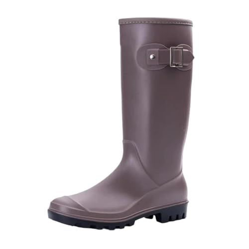 Damen-Regenschuhe, rutschfest, hohe Stiefel, einfarbig, wasserdicht, runder Kopf, Damen-Gummischuhe, Hellgrau 9, 40.5 EU von Mnjyihy