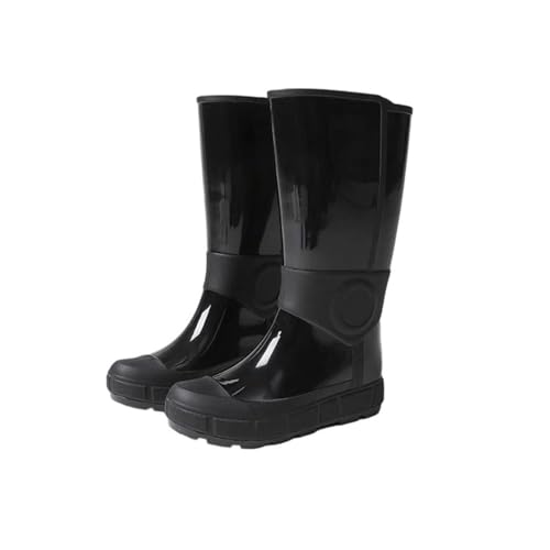 Damen Regenstiefel, mittelhoch, einfarbig, rutschfest, wasserdicht, modische Schuhe, Schwarz , 39.5 EU von Mnjyihy