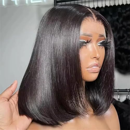 Frauen 13X4 Spitze Frontal Gerade Bob Perücke Menschliches Haar 4X4 Vorgezupft Spitze Front Verschluss Perücke 230 16inches#13X4 von Mnjyihy