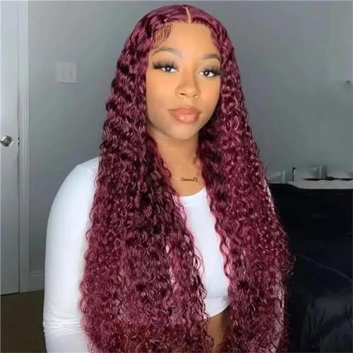 Frauen 13X6 HD Spitze Lose Tiefe Welle Frontal Perücke Burgund Lockige Perücke Brasilianische 13X4 Wasser Welle Spitze Front Menschliches Haar Perücken 13x6 HD Lace Wig 18inches#180% von Mnjyihy