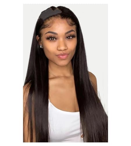 Frauen 34 Zoll Gerade Spitze Frontal Perücke Transparente Spitze Echthaar Perücken Für Brasilianische Spitze Verschluss Perücke 13X4 Lace Wig 16inches#180Density von Mnjyihy