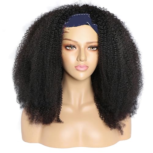 Frauen Afro Curly Stirnband Perücke Echthaar Vollkopf Curly Bob Band Schal Perücke 200 22inches von Mnjyihy