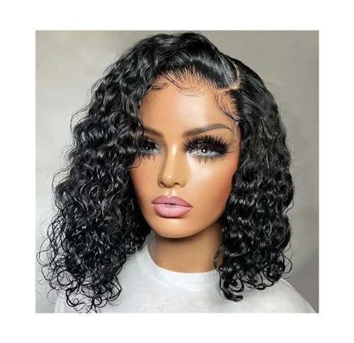 Frauen Bob Perücke Wasser Welle Spitze Front Echthaar Perücken Pre Gezupft Kurze Lockige Menschenhaar Perücken 13X4 Tiefe Welle Spitze Frontal Perücke 13x4 Lace Wig 10inches#180% von Mnjyihy