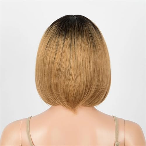 Frauen Braun Echthaar Perücken 5X1 Kurze Gerade Bob Spitze Perücken 180 10in#1 von Mnjyihy