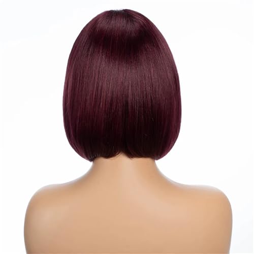 Frauen Braun Echthaar Perücken 5X1 Kurze Gerade Bob Spitze Perücken 180 10in##99J von Mnjyihy