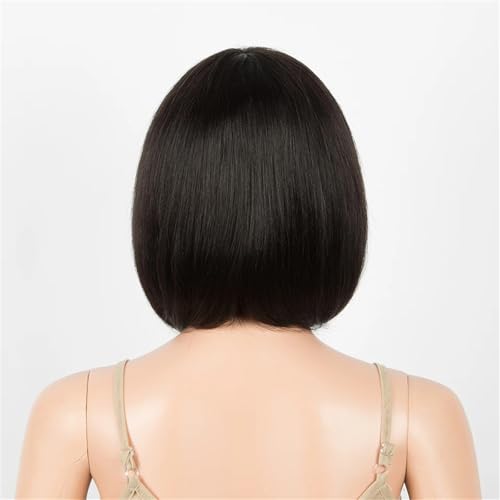 Frauen Braun Echthaar Perücken 5X1 Kurze Gerade Bob Spitze Perücken 180 10in#Dark von Mnjyihy
