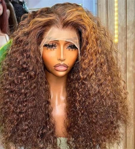 Frauen Lockige 13 X 4 Lace Front Perücken Echthaar Vorgezupft Kleberlose Wasser Tiefe Welle Perücken 4X4 Closure 20in#180 von Mnjyihy
