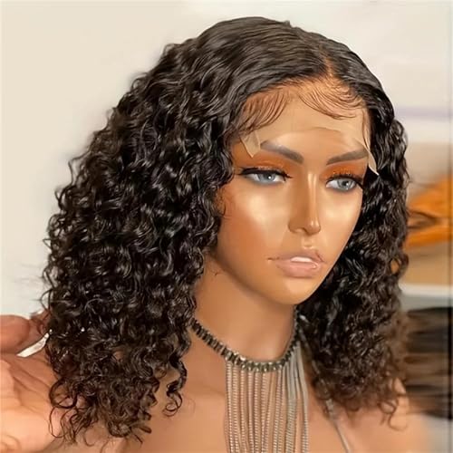 Frauen Schwarz 12 20 Zoll Verworrene Lockige Bob Lace Front Perücke Echthaar Perücke 4X4 Leimlose Spitze Verschluss Bob Perücken 4x4 Lace Wig 12INCHES#180% von Mnjyihy