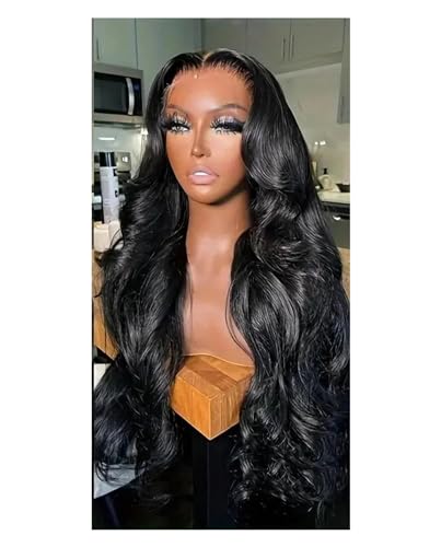 Frauen Schwarze Körperwelle Lace Front Perücken HD Spitze Perücke Echthaar Perücken Vorgezupft Brasilianische 32 8 Zoll 13X4 Spitze Frontal Perücke 13X4 HD Lace Wig 24inches#180% von Mnjyihy