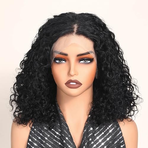 Frauen Schwarze Lockige Menschliche Haarperücke Mit Spirallocken Vorgezupft 13 X 4 Spitze Vorne Bob Perücken Winzige Knoten 180 16in#black von Mnjyihy