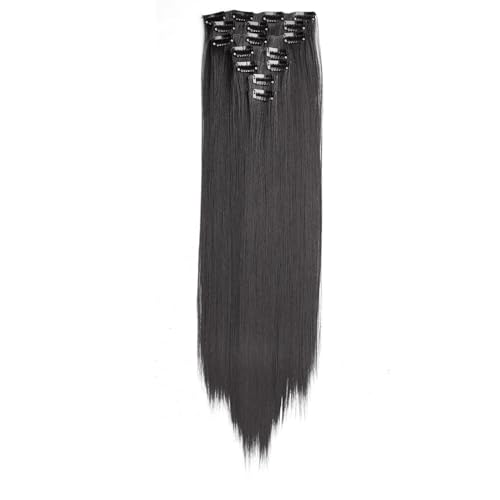 Frauen Synthetische 24 Zoll Haar Extensions 16 Clips 7 Teile/Satz Lange Gerade Gefälschte Haar Schwarz Braun Hitzebeständige Faser Haarteil 2 24inches von Mnjyihy