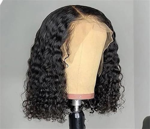 Frauen Wasserwelle Bob Perücken Echthaar 250 Dichte 13X4 Volle Spitze Frontal Kurzschnitt Lockige Bob Perücken 210 10inches von Mnjyihy
