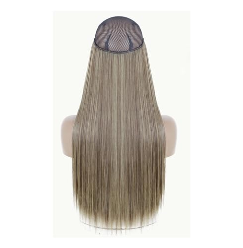 Haarverlängerungen Für Damen Synthetisch Ohne Clip Unsichtbarer Draht Lang Natürlich Gewellt Blond Braun Gemischte Farben Einteiliges Falsches Haarteil SQ66 10 86 22inches (55cm) von Mnjyihy