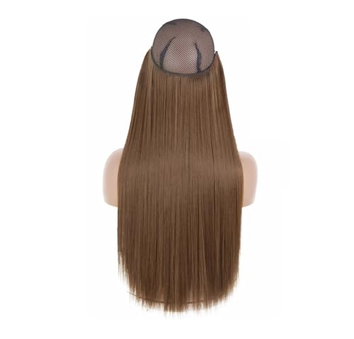 Haarverlängerungen Für Damen Synthetisch Ohne Clip Unsichtbarer Draht Lang Natürlich Gewellt Blond Braun Gemischte Farben Einteiliges Falsches Haarteil SQ66 12 16inches (40cm) von Mnjyihy