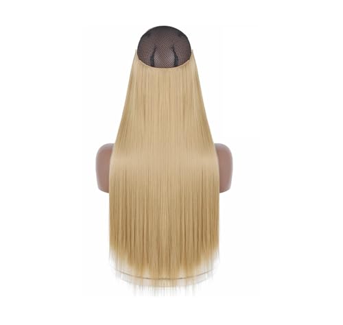 Haarverlängerungen Für Damen Synthetisch Ohne Clip Unsichtbarer Draht Lang Natürlich Gewellt Blond Braun Gemischte Farben Einteiliges Falsches Haarteil SQ66 22 16inches (40cm) von Mnjyihy