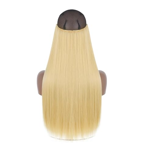 Haarverlängerungen Für Damen Synthetisch Ohne Clip Unsichtbarer Draht Lang Natürlich Gewellt Blond Braun Gemischte Farben Einteiliges Falsches Haarteil SQ66 22 613 32inches (80cm) von Mnjyihy