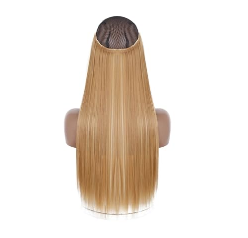 Haarverlängerungen Für Damen Synthetisch Ohne Clip Unsichtbarer Draht Lang Natürlich Gewellt Blond Braun Gemischte Farben Einteiliges Falsches Haarteil SQ66 27H613 22inches (55cm) von Mnjyihy