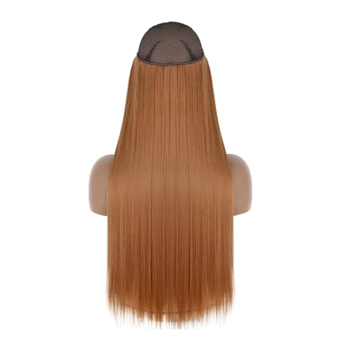 Haarverlängerungen Für Damen Synthetisch Ohne Clip Unsichtbarer Draht Lang Natürlich Gewellt Blond Braun Gemischte Farben Einteiliges Falsches Haarteil SQ66 30 32inches (80cm) von Mnjyihy