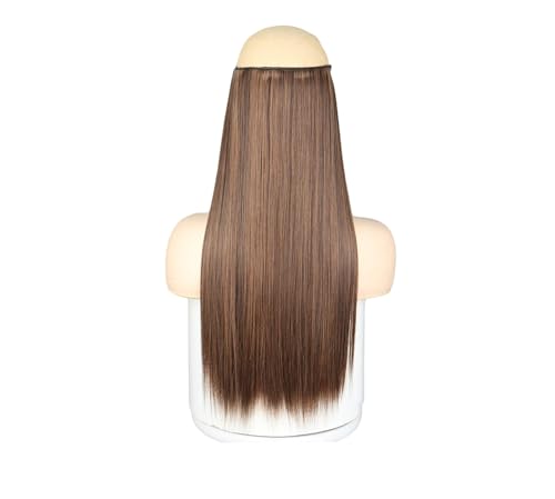 Haarverlängerungen Für Damen Synthetisch Ohne Clip Unsichtbarer Draht Lang Natürlich Gewellt Blond Braun Gemischte Farben Einteiliges Falsches Haarteil SQ66 M2 30 32inches (80cm) von Mnjyihy