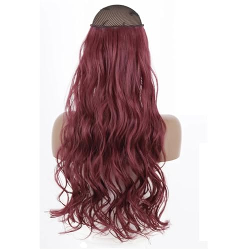 Haarverlängerungen Für Damen Synthetisch Ohne Clip Unsichtbarer Draht Lang Natürlich Gewellt Blond Braun Gemischte Farben Einteiliges Falsches Haarteil SQ88 118 22inches (55cm) von Mnjyihy