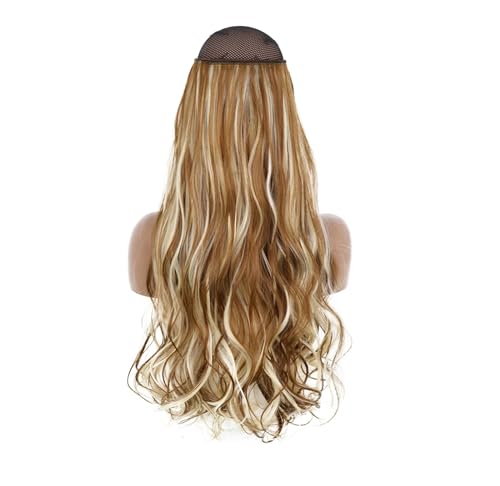 Haarverlängerungen Für Damen Synthetisch Ohne Clip Unsichtbarer Draht Lang Natürlich Gewellt Blond Braun Gemischte Farben Einteiliges Falsches Haarteil SQ88 6H613 16inches (40cm) von Mnjyihy