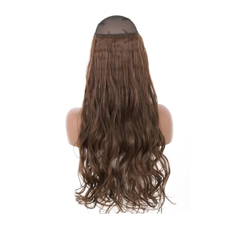 Haarverlängerungen Für Damen Synthetisch Ohne Clip Unsichtbarer Draht Lang Natürlich Gewellt Blond Braun Gemischte Farben Einteiliges Falsches Haarteil SQ88 8 16inches (40cm) von Mnjyihy