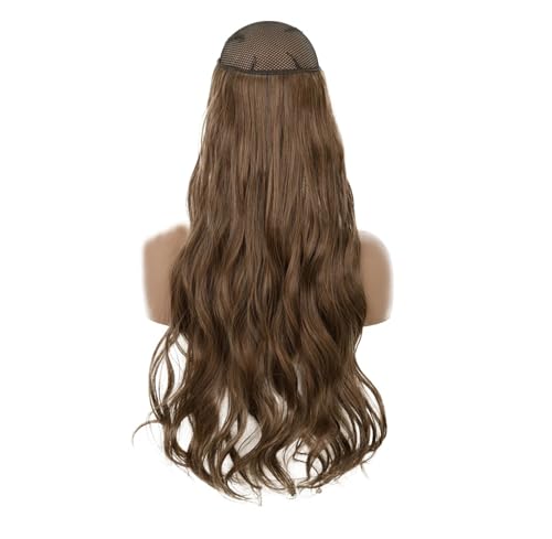 Haarverlängerungen Für Damen Synthetisch Ohne Clip Unsichtbarer Draht Lang Natürlich Gewellt Blond Braun Gemischte Farben Einteiliges Falsches Haarteil SQ88 M2 30 22inches (55cm) von Mnjyihy
