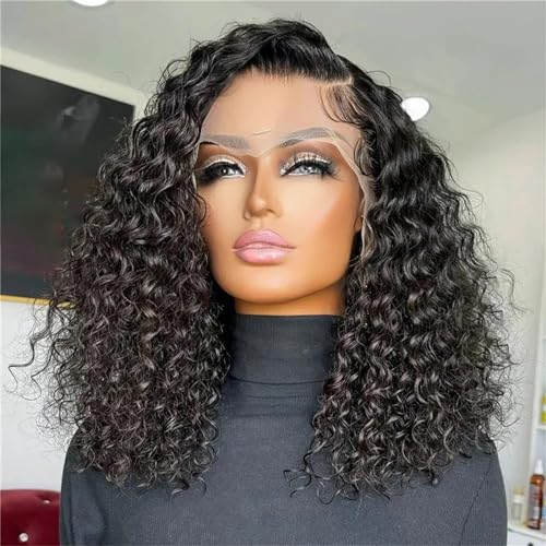 Kurze Lockige Bob Perücke Für Damen Klebefrei Brasilianisches Echthaar Lace Front Perücke 13 X 4 HD Lace Frontal Tiefe Wellen Perücken 13x4 Lace Wig 10inches#150% von Mnjyihy