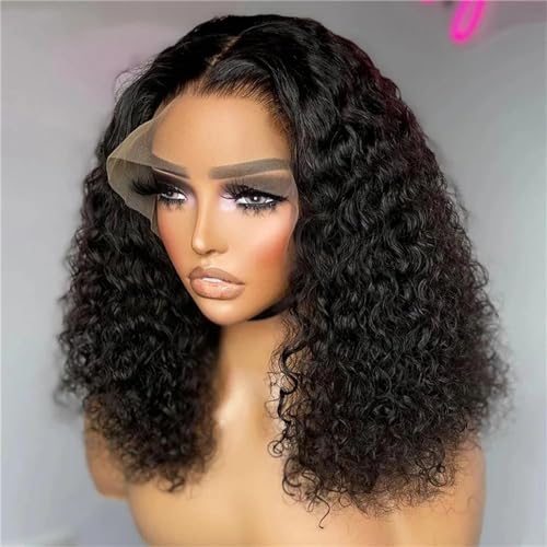 Lockige Kurze Bob Perücke Für Damen Spitze Vorne Echthaar Perücken Brasilianische Bob Spitze Front Perücke Tiefe Welle 13 X 4 Spitze Frontal Perücken 13x4 Lace Wig 12INCHES#150% von Mnjyihy