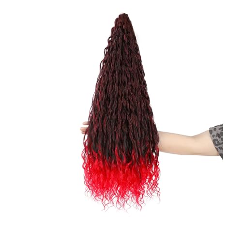 Lockiges Haar Für Damen Wasserwellen Twist Häkelhaar Synthetisches Zopfhaar Tiefe Wellen Zopf Haarverlängerungen 1B Red von Mnjyihy