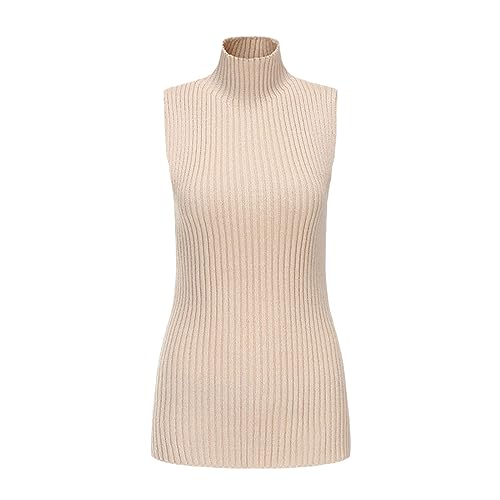 Mnjyihy Ärmelloser Dünner Rollkragenpullover Für Damen Gestrickt Einfarbig Stretch Pullover Tank Top khaki9 M von Mnjyihy