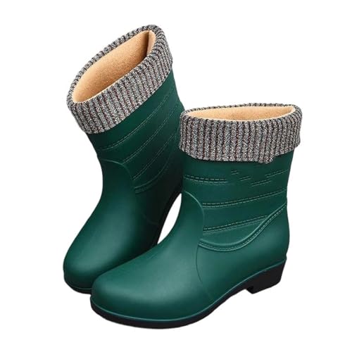 Mnjyihy Damen Gummistiefel Komfort Slip-On Wasserdicht Garten Wasserschuhe Gummi Regen Stiefel Botas, En8-Baumwolle, 40.5 EU von Mnjyihy