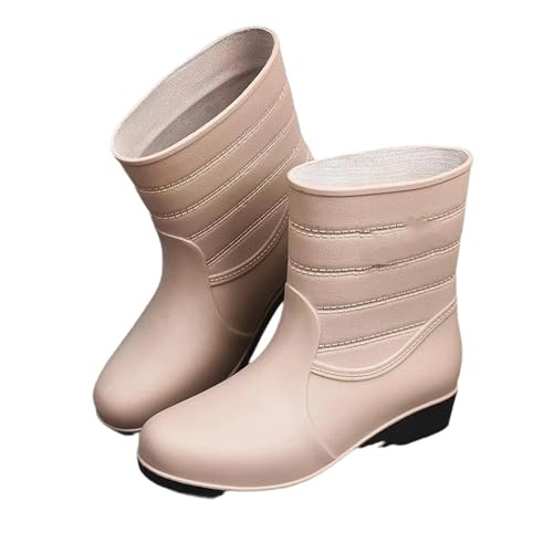 Mnjyihy Damen Gummistiefel Komfort Slip-On Wasserdicht Garten Wasserschuhe Gummi Regen Stiefel Botas, khaki, 39.5 EU von Mnjyihy