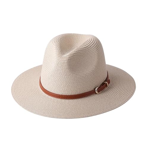Mnjyihy Damen Herren Weicher Panama Förmiger Strohhut Sommer Breite Krempe Strand Sonnenkappe Unisex Fedora Hut Beige02 56 58cm von Mnjyihy