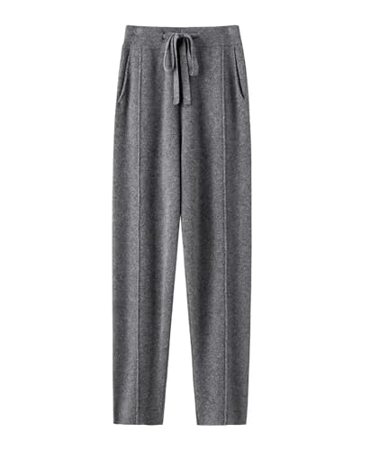 Mnjyihy Damen Jogginghose Aus Kaschmir Modisch Hohe Taille Kordelzug Lässig Gestrickt Haremshose Dark gray9 M von Mnjyihy