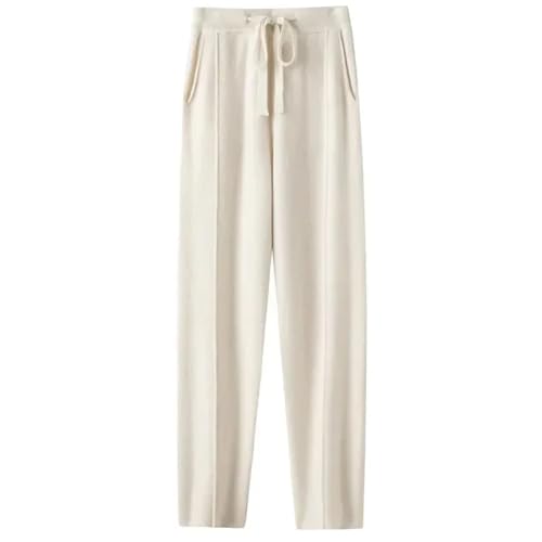 Mnjyihy Damen Jogginghose Aus Kaschmir Modisch Hohe Taille Kordelzug Lässig Gestrickt Haremshose White L von Mnjyihy