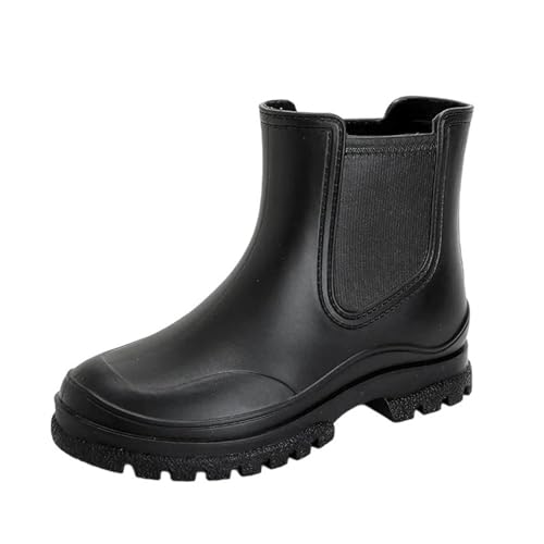 Mnjyihy Damen Kurzrohr Regenstiefel Outdoor Wasserdicht Gummistiefel Weiblich Anti-Rutsch Garten Regenschuhe, Schwarz , 39.5 EU von Mnjyihy