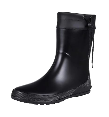 Mnjyihy Damen Mid Calf Regenstiefel Outdoor Wasserdicht Gartenstiefel Lady Leichte Tragbare Gartenschuhe, Schwarz , 39 EU von Mnjyihy