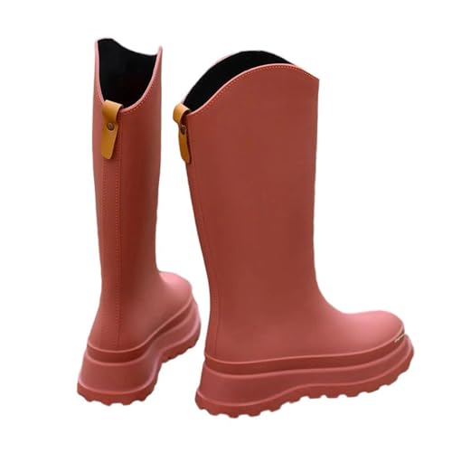 Mnjyihy Damen Regenschuhe Outdoor Wear Erwachsene Hohe Zylinder Wasserschuhe Dicke Sohle Wasserdicht Mit Bündchen Offen, rot, 40.5 EU von Mnjyihy