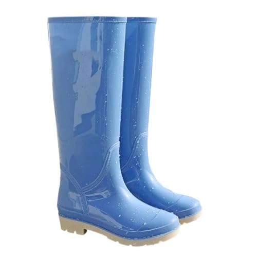 Mnjyihy Damen-Regenstiefel, einfarbig, hohe Röhre, rutschfest, wasserdicht, für Küche, Arbeit, Wasserschuhe, blau, 38 EU von Mnjyihy