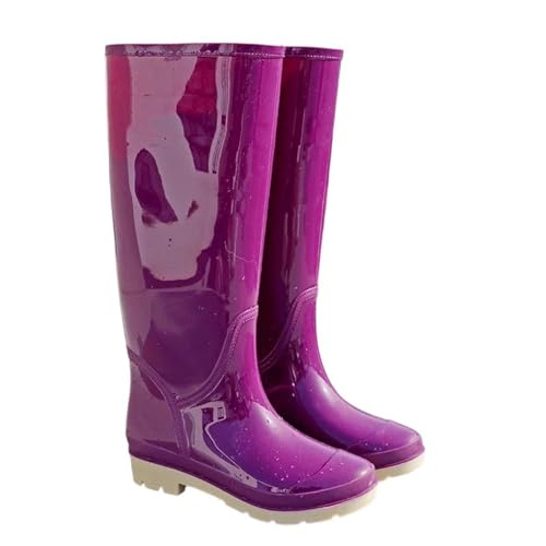 Mnjyihy Damen-Regenstiefel, einfarbig, hohe Röhre, rutschfest, wasserdicht, für Küche, Arbeit, Wasserschuhe, violett, 40 EU von Mnjyihy