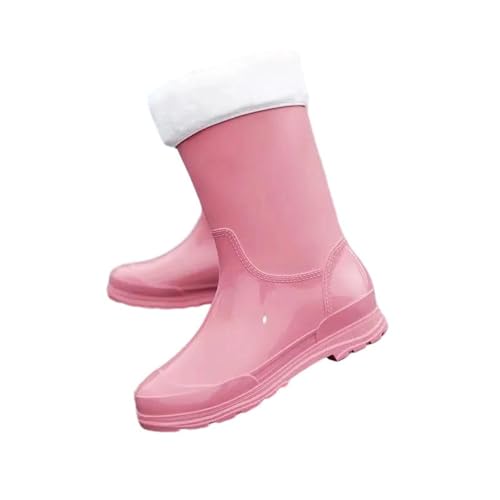 Mnjyihy Damen-Regenstiefel, niedriger Absatz, hohe Oberseite, dick, wasserdicht, abnehmbarer Baumwollbezug, Küchen-Arbeitsschuhe, Pnnrk Cotton, 40.5 EU von Mnjyihy