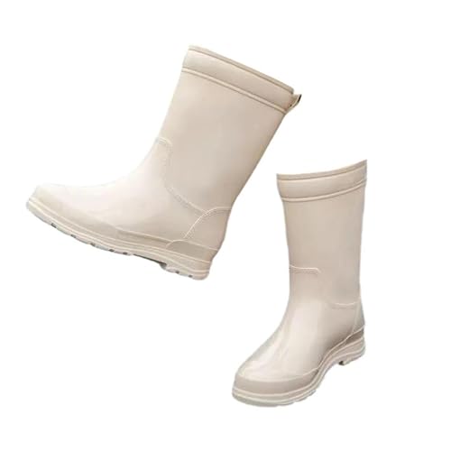 Mnjyihy Damen-Regenstiefel, niedriger Absatz, hohe Oberseite, dick, wasserdicht, abnehmbarer Baumwollbezug, Küchen-Arbeitsschuhe, aprikose, 41 EU von Mnjyihy